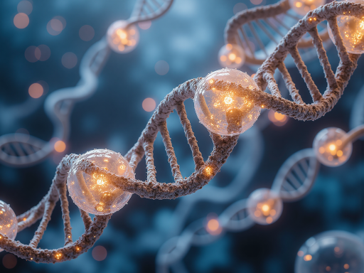 基因编辑技术，DNA双螺旋结构，CRISPR-Cas9分子工具，显微镜下的细胞，实验室环境，体现生物技术前沿